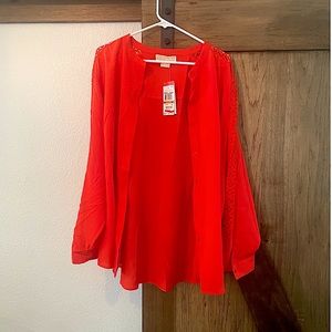 Orange Button Up Women’s Dress Shirt w/ Lace